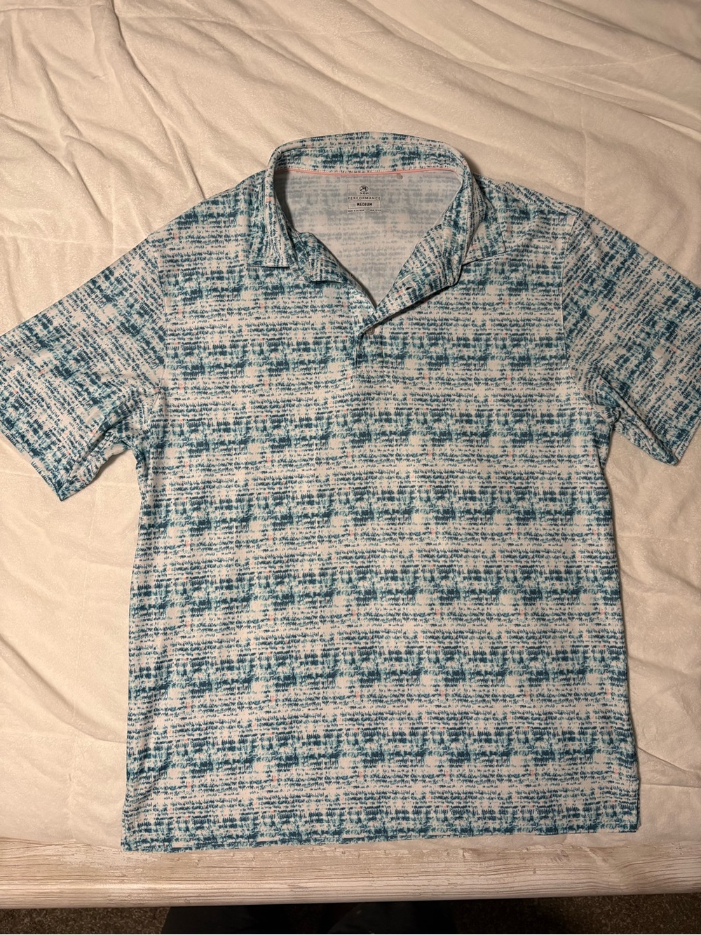 Men's Teal & White Textured Polo Shirt